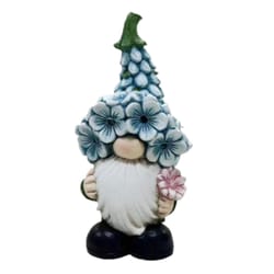 Luxe Light Decor Multicolored Polyresin 9.6 in. H Gnome w/Blue Multi Flower Hat and Flower Statue