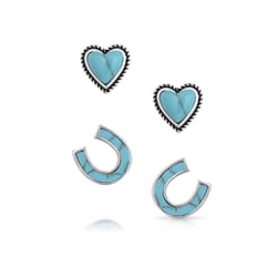 Montana Silversmiths Women's Turquoise Heart and Horseshoe Silver Earrings Water Resistant