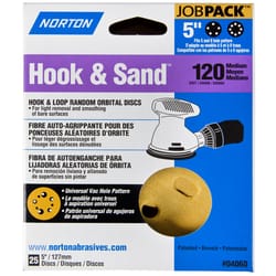 Norton Hook & Sand 5 in. Aluminum Oxide Hook and Loop A290 Sanding Disc 120 Grit Medium 25 pk