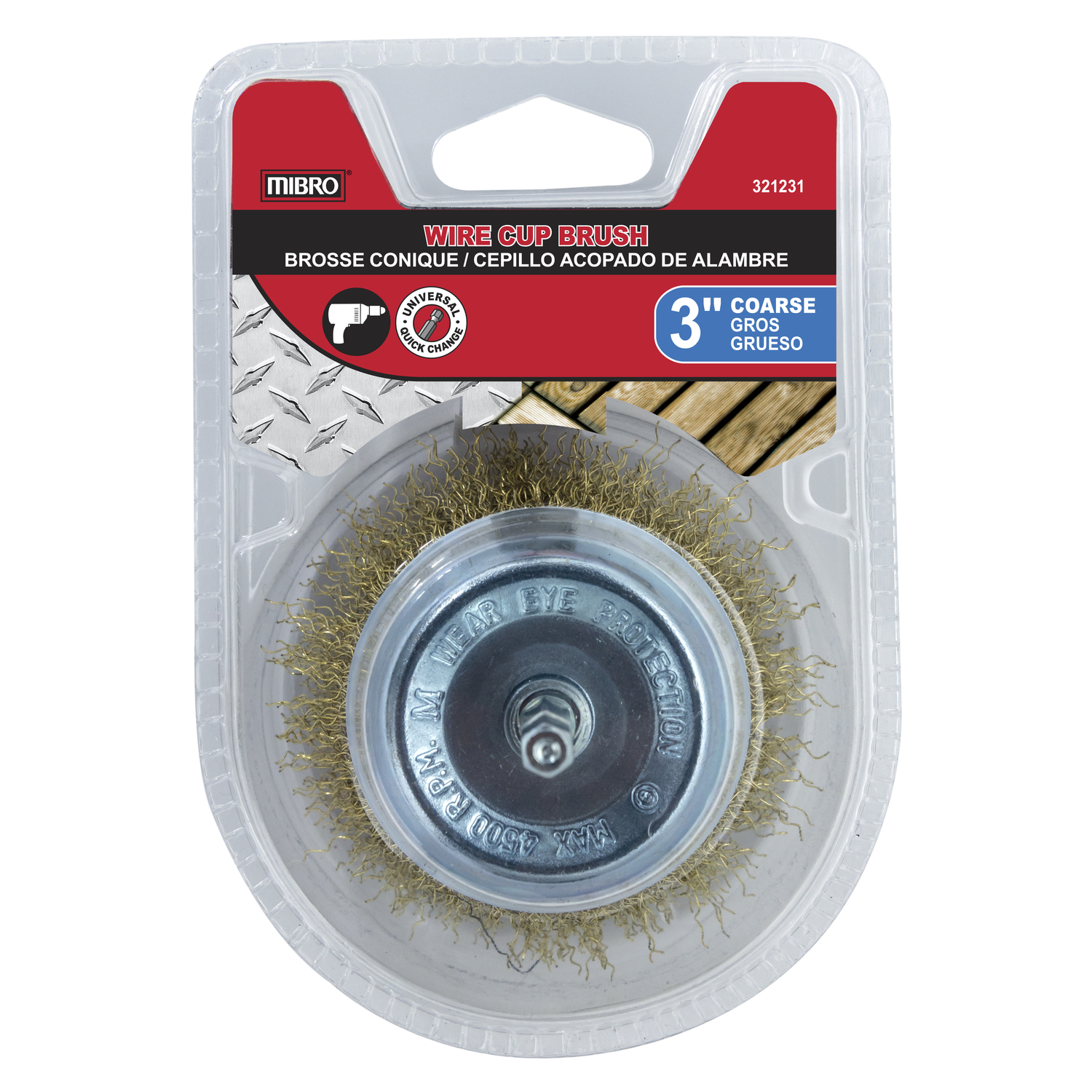 Mibro 3 in. Coarse Wire Cup Brush Brass Coated Steel 4500 rpm 1 pc ...
