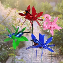 Exhart WindyWings Assorted Plastic 29 in. H X 3.5 in. L X 7 in. W whirlgig Bird Garden Stake Spinner