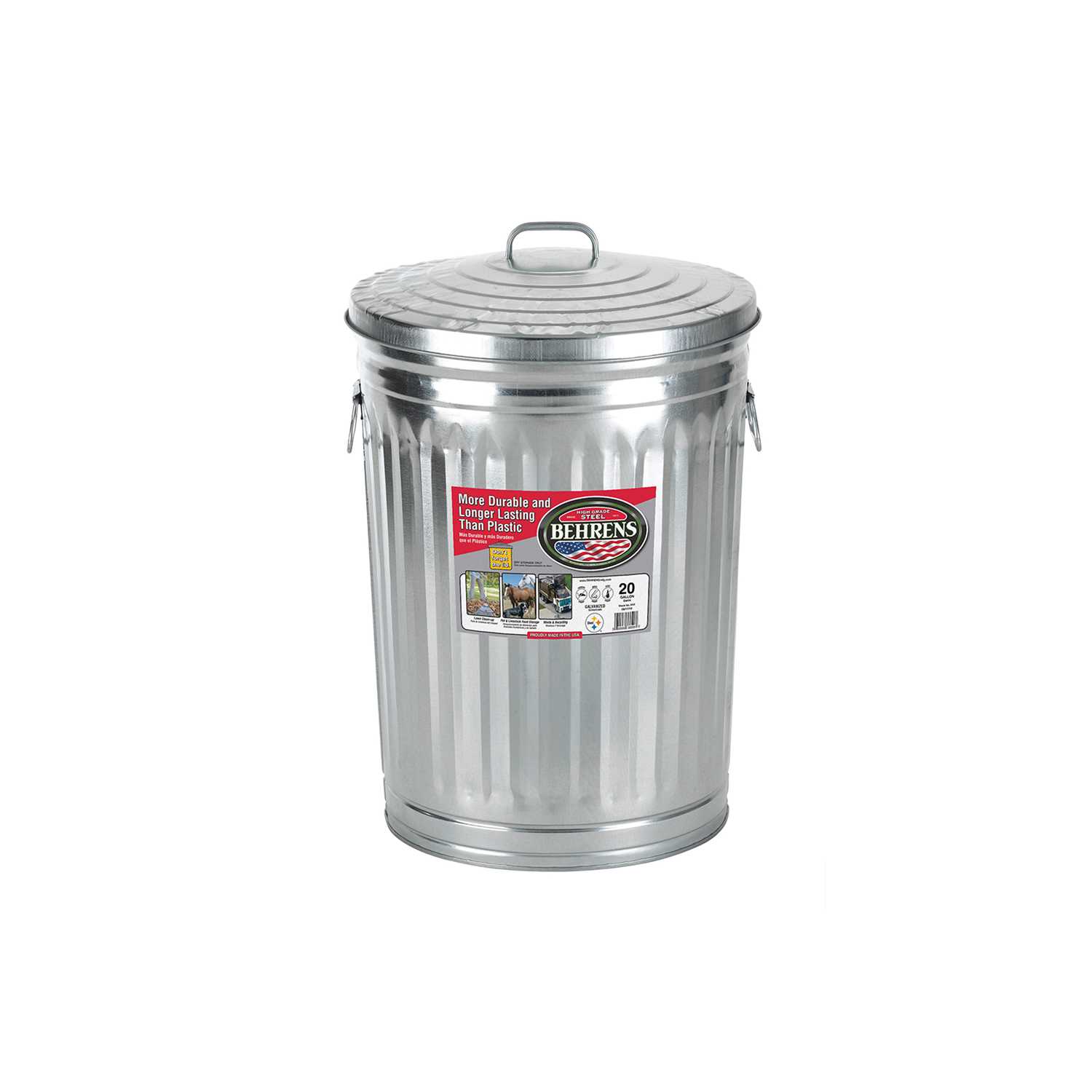 Behrens 20 gal. Galvanized Steel Garbage Can Lid Included ...