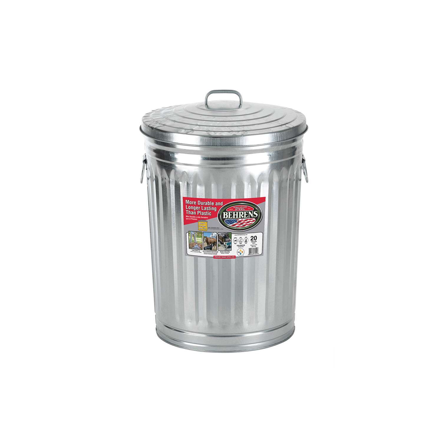 Behrens 20 Gal Galvanized Steel Garbage Can Lid Included Animal