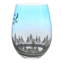 Pavilion Wild Woods Lodge 18 oz Blue/Clear Glass Stemless Wine Glass