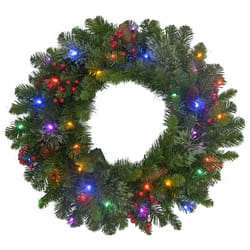 Celebrations Home 26 in. D LED Prelit Multicolored Mixed Cedar Pine Wreath