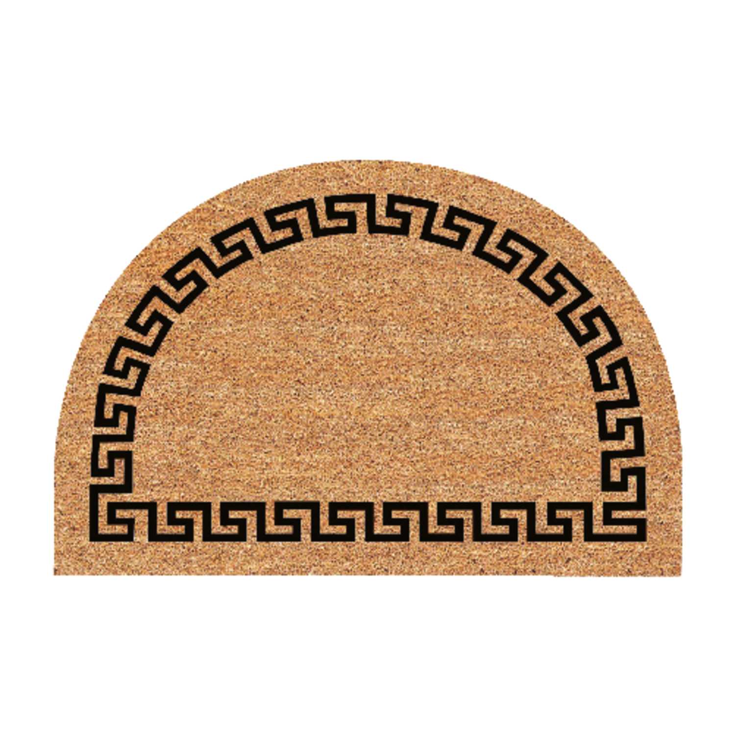DeCoir HalfRound Greek Key Tan/Black Coir Nonslip Door Mat 24 in. L x