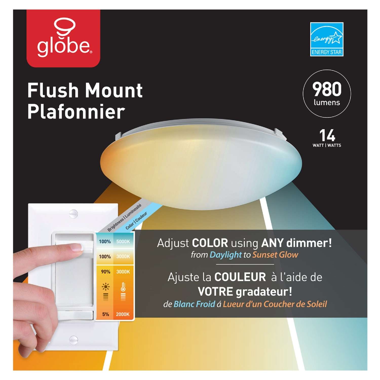 Globe Electric DuoBright 3.1 in. H x 11 in. W x 11 in. L White LED