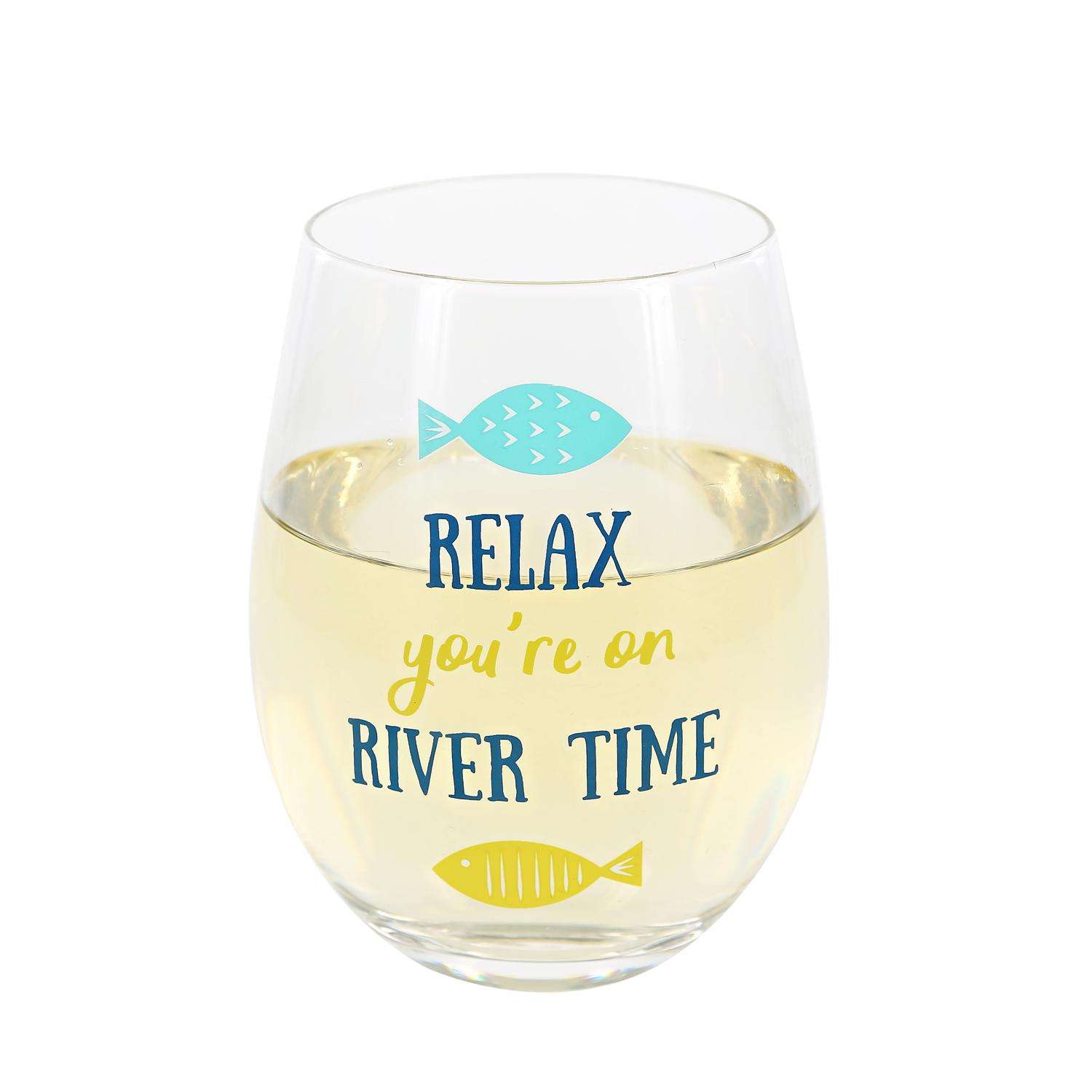 Twine Sit Back and Relax Stemless Wine Glass - Clear
