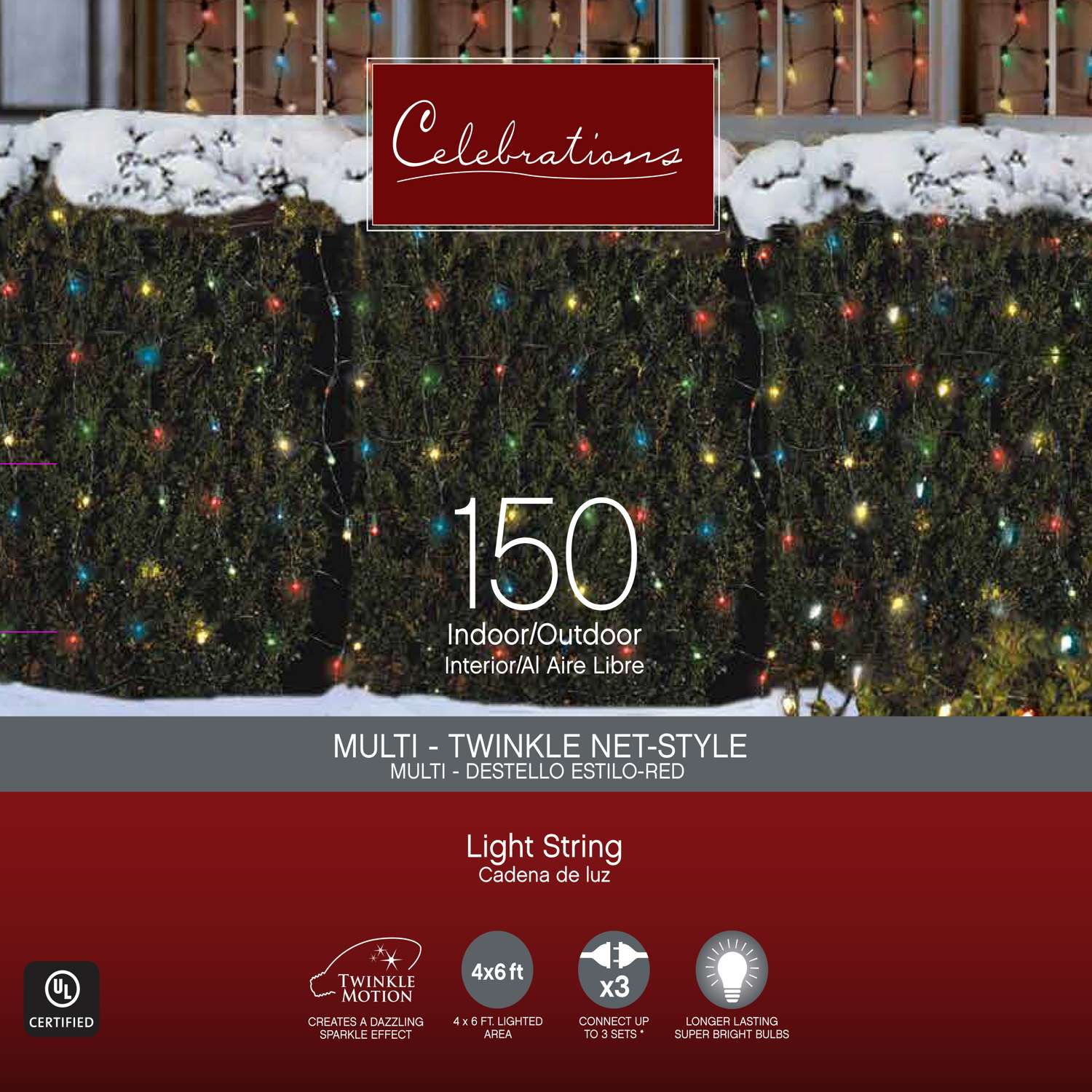 Celebrations Incandescent Multicolored 150 ct Net Christmas Lights 6 ft