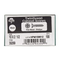 HILLMAN No. 10 X 2-1/2 in. L Phillips Black Phosphate Twin Thread Cabinet Screws 1 pk