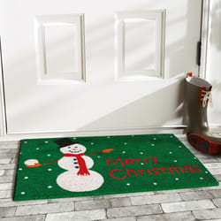 Home & More 1.42 W X 2.42 L Green Christmas Snowman Coir Door Mat