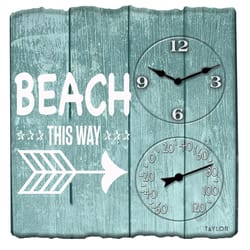 Taylor Beach This Way Clock/Thermometer Polyresin Teal 14 in.