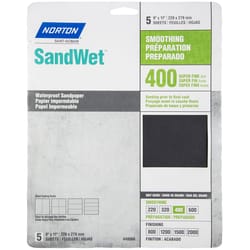 Norton SandWet 11 in. L X 9 in. W 400 Grit Aluminum Oxide Waterproof Sandpaper 5 pk