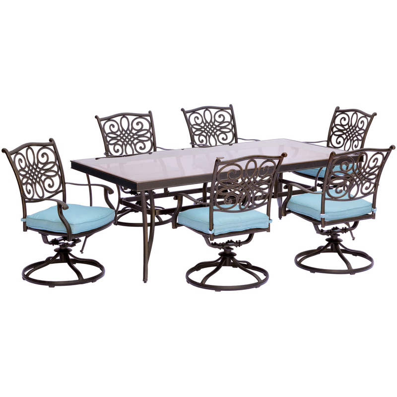 Photos - Garden Furniture Hanover Traditions 7 pc Bronze Aluminum Traditional Dining Set Blue TRADDN 