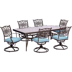 Hanover Traditions 7 pc Bronze Aluminum Traditional Dining Set Blue