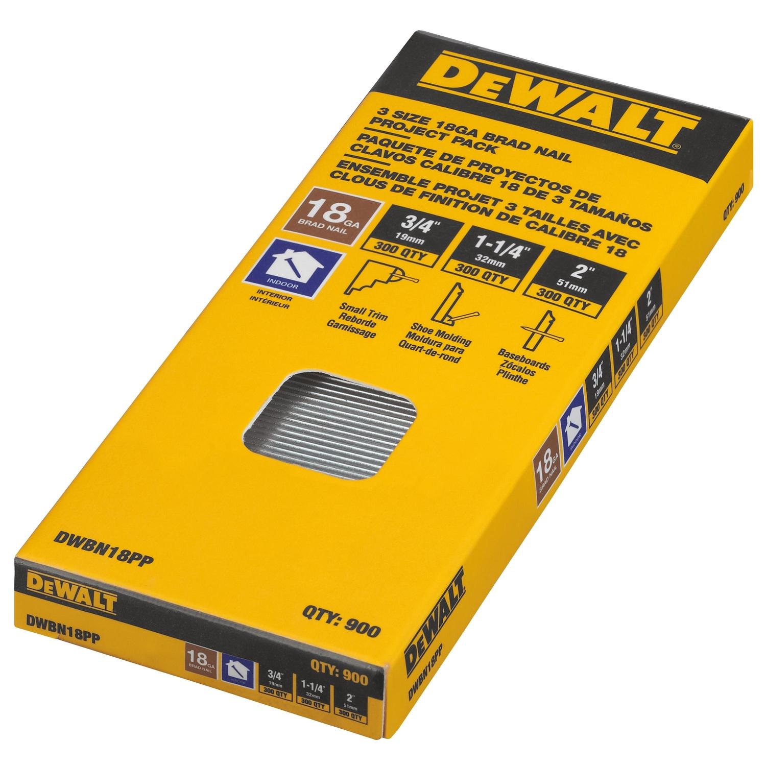 DeWalt 18 Ga. X 3/4 in. L Steel Brad Nail Assortment 900 pk 6 lb DeWalt 18 Ga. X 3/4 in. L Steel Brad Nail Assortment 900 pk 6 lb
