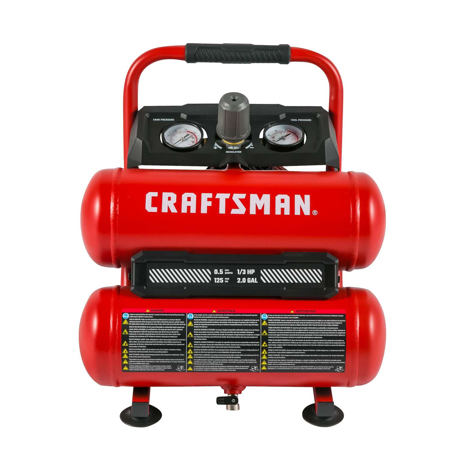 Craftsman 2 gal. Twin Stack Portable Air Compressor 125 psi 0.3 hp ...