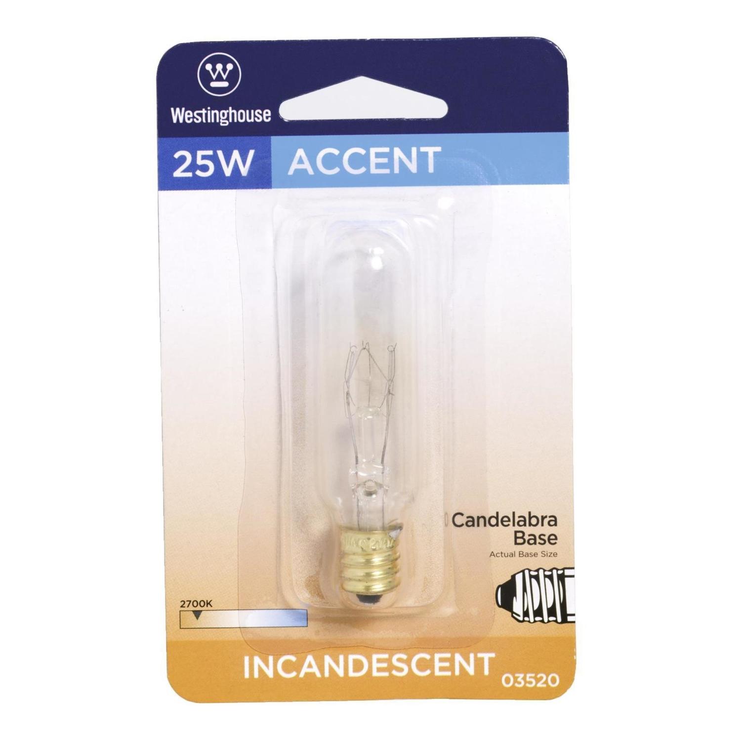 Westinghouse 25 Watts E12 Tubular Incandescent Bulb E12 (Candelabra ...