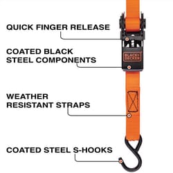 Black+Decker Easy By Design 1 in. W X 10 ft. L Black/Orange Ratchet Strap 300 lb 4 pk