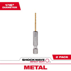 Milwaukee Shockwave 1/16 in. X 2-1/4 in. L Titanium Red Helix Drill Bit Hex Shank 2 pc