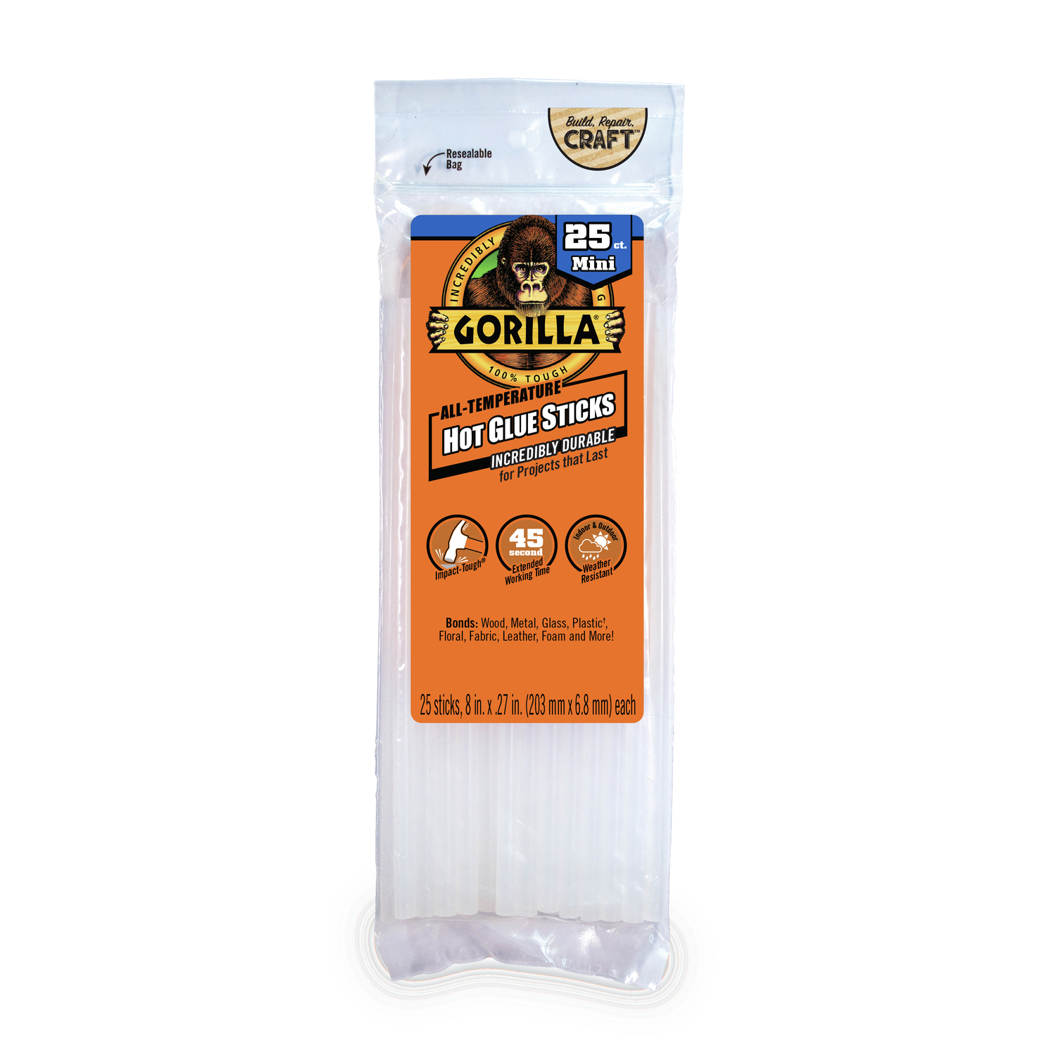 Gorilla Mini High Strength Clear Hot Glue Sticks 25 pc