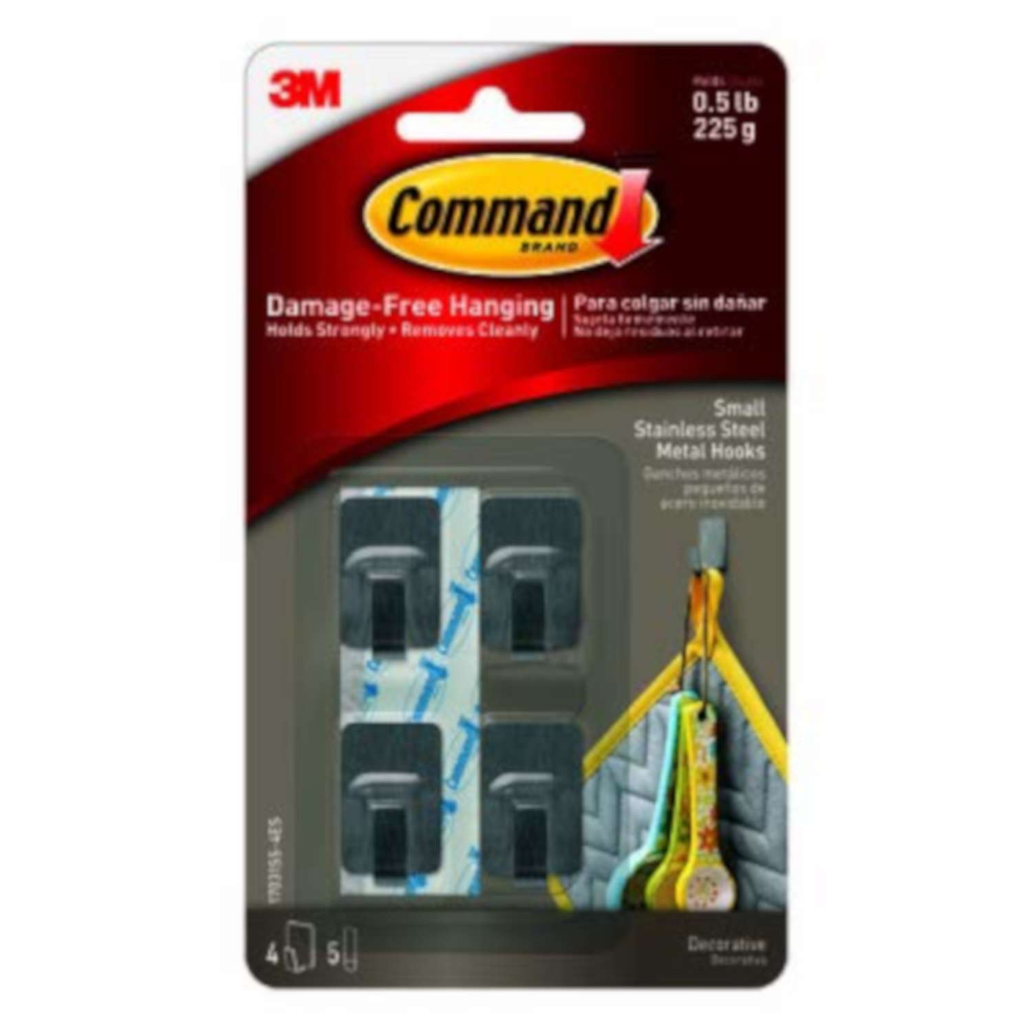 Command Stainless Steel Metal Small Hook 0.5 lb. capacity 4 pk Ace
