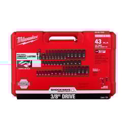 Milwaukee Shockwave 3/8 in. drive Metric/SAE 6 Point Standard/Deep Impact Rated Socket Set 43 pc