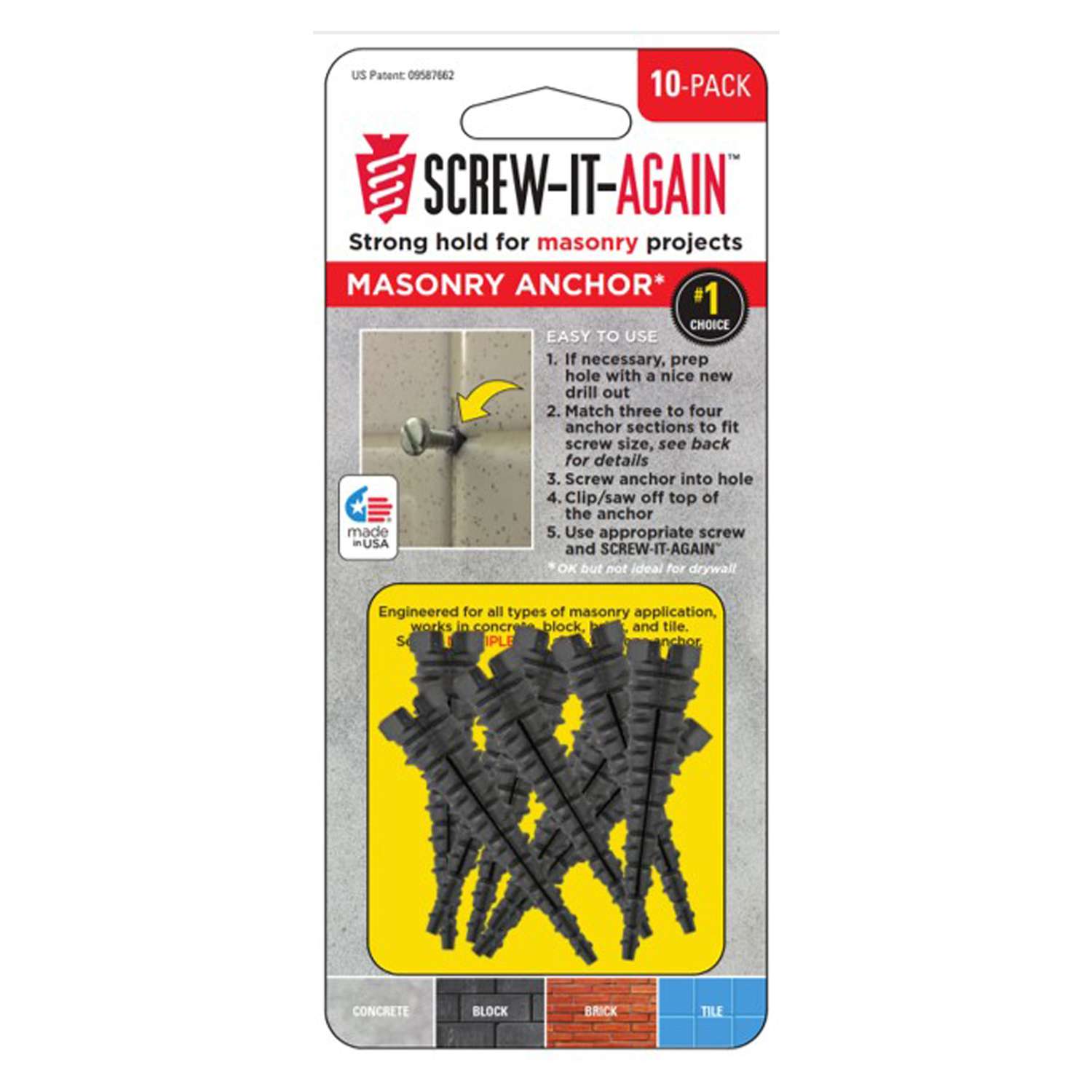 ScrewitAgain 1/4 in. Dia. x 2 in. L Polypropylene Hex Head Masonry