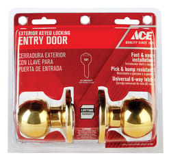 Ace Ball Polished Brass Entry Lockset 1-3/4 in.
