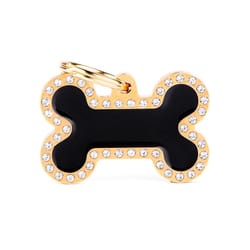 MyFamily Glam Black/Gold Bone Strass Metal Dog Pet Tags Large