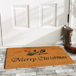 Home & More 1.42 W X 2.42 L Brown Christmas Holly Coir Door Mat