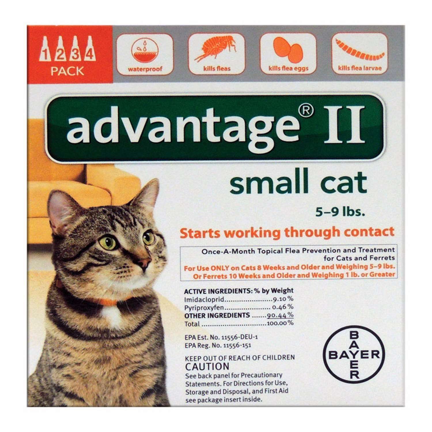 Bayer Advantage II Liquid Cat Flea Drops Imidacloprid/Pyriproxyfen 0.
