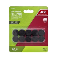 Ace Felt Self Adhesive Pad Brown Round 3/4 in. W 20 pk