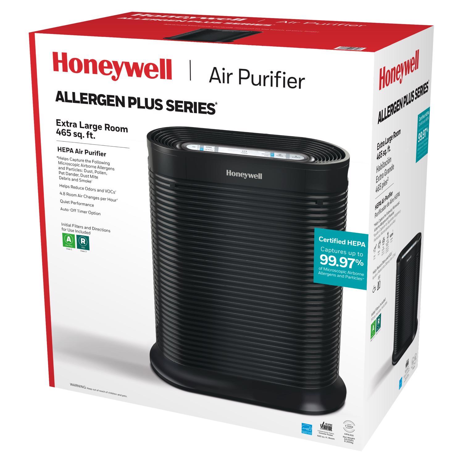 Honeywell HPA300 HEPA Air Purifier for Extra Large Rooms - Microscopic Airborne Allergen+ Dust Reducer, Cleans Up To 2250 Sq Ft in 1 Hour - Wildfire/Smoke, Pollen, Pet Dander – Black - Thumbnail 2