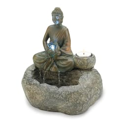 Cascading Fountains Light-Up Buddha with Candle Holder Resin/Stone Powder/Sand Table Top Fountain