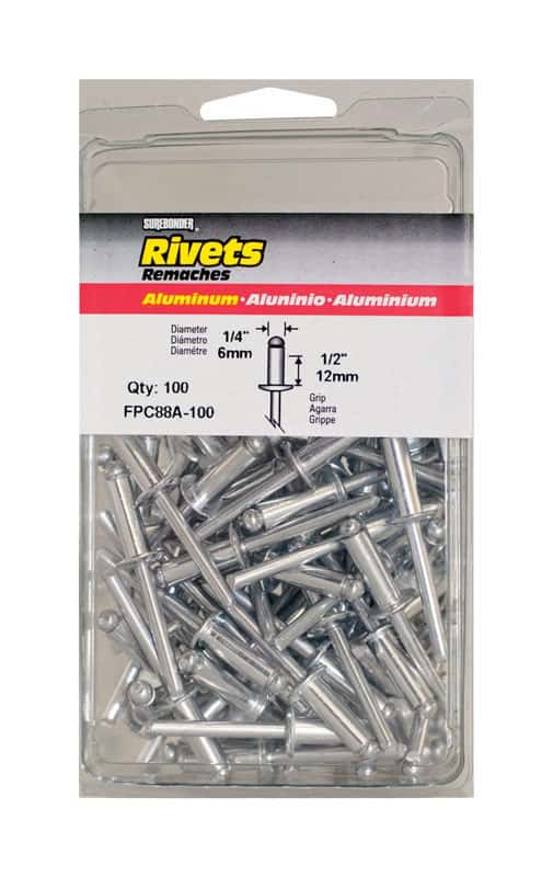Surebonder 1/4 in. D X 1/2 in. Aluminum Rivets Silver 100 pk Ace Hardware