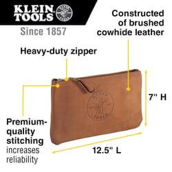 Klein Tools 0.13 in. W X 7 in. H Leather Zippered Bag Brown 1 pc