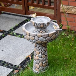 Glitzhome Polyresin/Stone Gray 24.41 in. H Stone-Like Birdbath Fountain