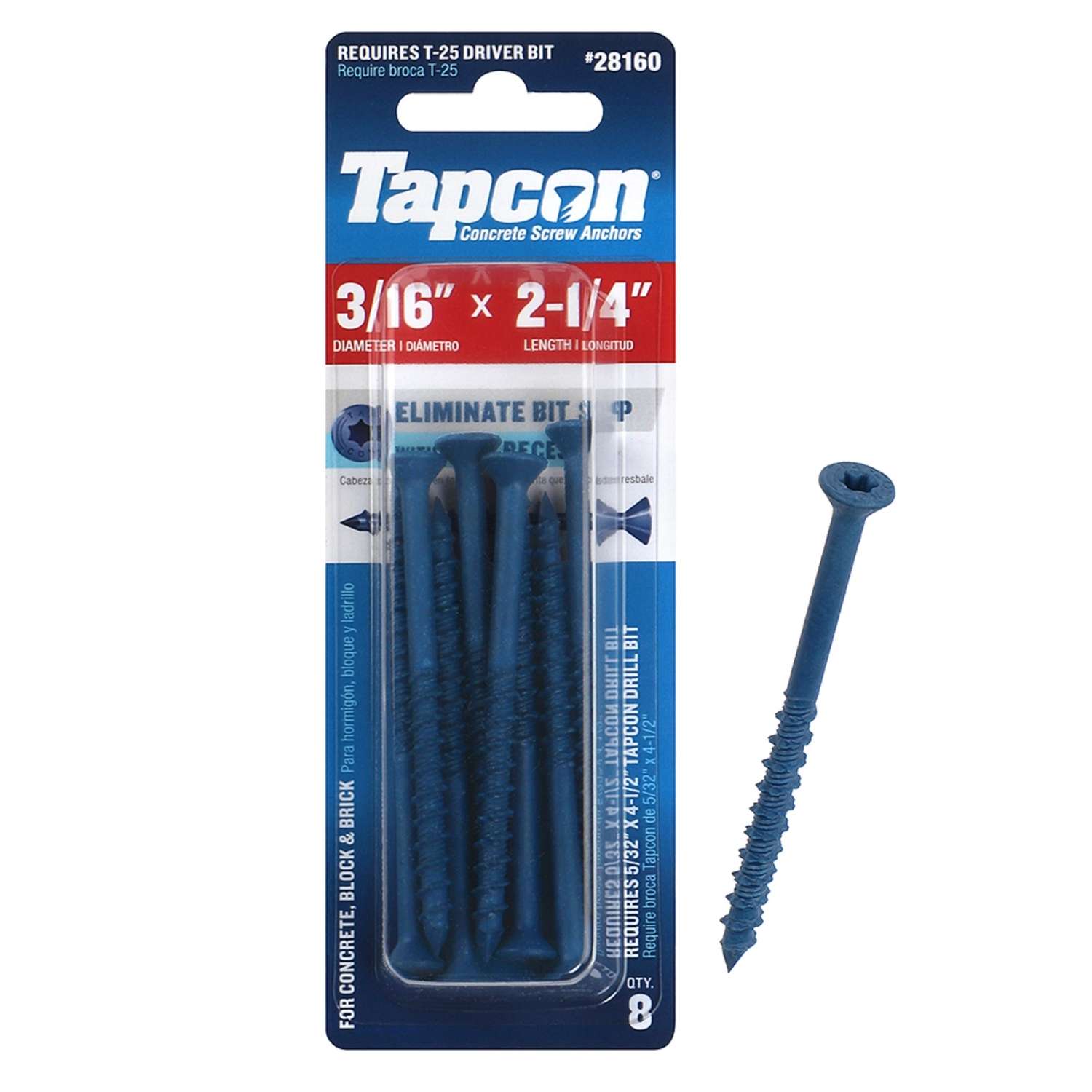 Tapcon 21/4 in. L Star Flat Head Concrete Screws 8 pk Ace Hardware