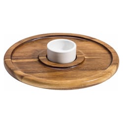 Kalmar Home Brown/White Acacia Wood/Ceramic Chip and Dip Bowl 12 in. D 1 pk