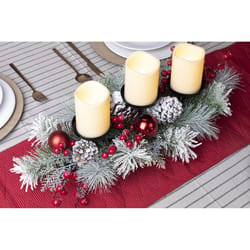 Glitzhome Multicolored Glitted Berry Ornament Pinecone Candle Holder 6.5 in.