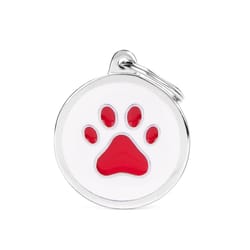 MyFamily Classic White & Red Paw Metal Dog Pet Tags Large