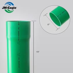 JM Eagle PVC Sewer Main 6 in. D X 10 ft. L Bell 0 psi