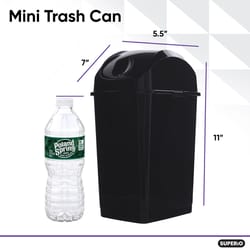 Superio Brand 5 qt Black Plastic Slim Swing Trash Can