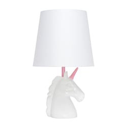Simple Designs 16 in. Pink/White Table Lamp