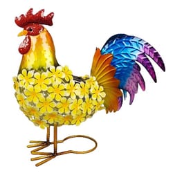 Luxe Light Decor Multicolored Metal 18.31 in. H X 5.91 in. L X 16.93 in. W Flower Rooster with Light