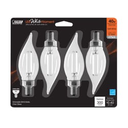 Feit White Filament BA10 E12 (Candelabra) Filament LED Bulb Soft White 40 Watt Equivalence 4 pk