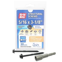 Grip-Rite 5/16 in. wire X 3-1/8 in. L Star Hex Washer Head Structural Screws 20 pk