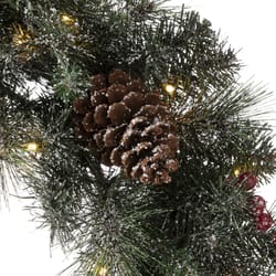 Glitzhome 24 in. D Incandescent Prelit Warm White Glittered Pine Cone Wreath