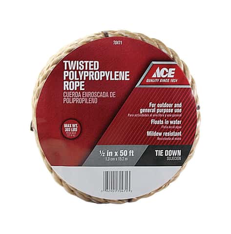 Ace 1/2 in. D X 50 ft. L Brown Twisted Poly Rope Ace 1/2 in. D X 50 ft. L Brown Twisted Poly Rope